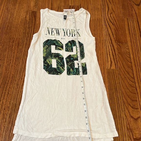 Girls H&M T Shirt Tunic open on sides size XS White with Green Print Sleevless - Picture 4 of 7